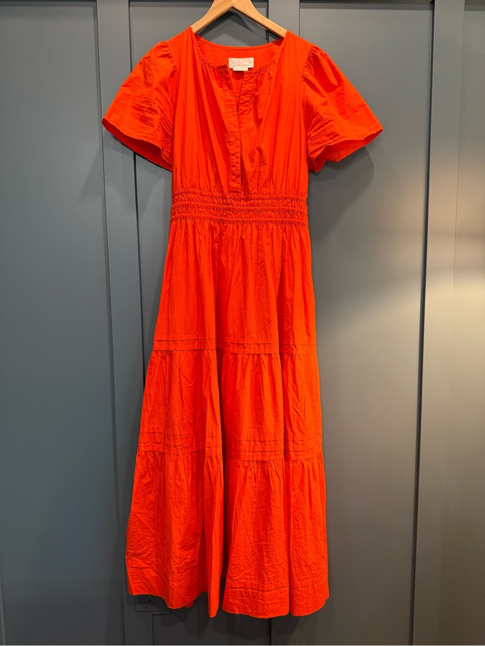 Anthropologie Bright Orangey/Red Tiered Somerset Dress